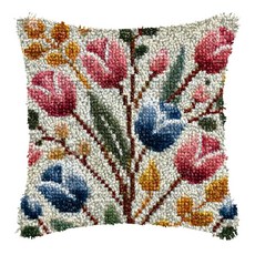 ZFFLYH Cardinal Bird 래치 후크 베개 키트 성인용 장식용 쿠션 커버 DIY 크로셰 실 공예 자수 홈 소파 43.2 x 43.2cm(17 17인치) 195813, 튤립 잎