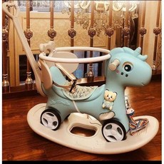 작은 목마 베이비 2 in 1 1-3 생일 선물 장난감 아이들 흔들기 놀이, 25 파란색+등받이+퍼터+가드레일