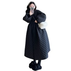 누빔 블랙 롱코트 아우터 겨울 자켓 여성 캐주얼 가을 원 퀄팅