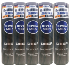 NIVEA 妮維雅男士深極炭保濕刮鬍泡, 5個, 200ml
