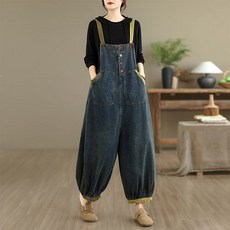 ZENCY 젠시 컴피 밴딩 컬러단추 9부 오버롤 데님 팬츠