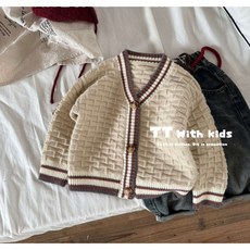 童趣小姐童裝 現貨秋冬童裝針織外套 咖色條紋保暖中性外套 小童中童百搭款