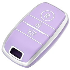 OFFCURVE TPU 기아 자동차 엣지라인 3버튼 모닝 레이 풀커버 스마트키 적용 키케이스 키홀터 +열쇠고리+번호판 다양한 컬러, 퍼플 실버