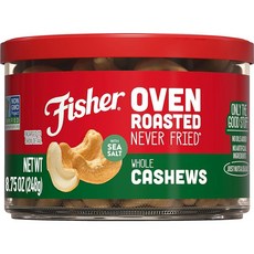 Fisher Snack Oven Roasted Never Fried 바다 소금 통 캐슈 248.1g(8.8온스), Fisher Snack Oven Roasted Neve