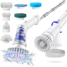Seonsi 2in1 분리형 무선 욕실 전동 청소기 화장실 청소솔 IPX6 방수타입 2각 조절 가능 6종 브러시, 화이트, DS-258