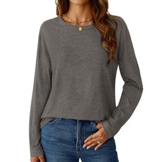 GKBK 여성용 긴소매 셔츠 크루넥 베이직 탑 캐주얼 루즈 핏 가을 옷 2025 다크 그레이. XXL