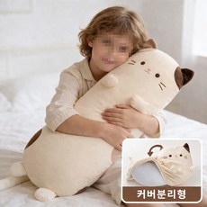 [커버분리형] 바디필로우 인형 고양이 뚱냥이 모찌 안고자는인형 롱쿠션 생일 선물, 고양이(연베이지)