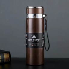 316不鏽鋼保溫杯 行動式吊帶旅行壺 800ml 咖啡色, 1套