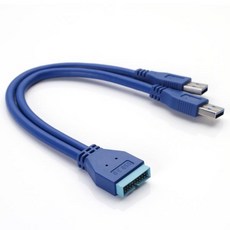 듀얼 2 포트 USB 3.0 유형 A 남성-마더 보드 20Pin 19Pin 헤더 어댑터 케이블 PC 컴퓨터 용 파란색 연장, 파란, 0.25M, 01 파란색