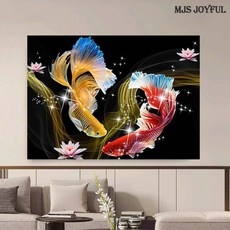 엠제이에스 명화그리기 50x40cm (캔버스형) DIY 유화 세트, KK27 행운 잉어랑 연꽃들