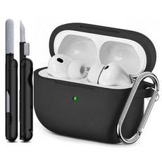 MysticHome 에어팟 프로 3 케이스용 에어팟 프로 3세대 케이스(2025)와 호환 열쇠고리가 있는 부드러운 실리콘 케이스 무선 충전 지원 클리닝 펜 1개 포함 (, A1-Black