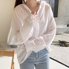 T DAILY 女款夏季純色寬鬆透膚襯衫