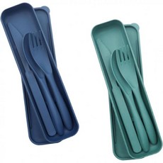 2개 세트 여행용 식기 캠핑용 휴대용 4인용 캠핑 플라스틱 숟가락과 포크 나이프 재사용 가능 피크닉 야외용, 2개 세트 여행용 식기 캠핑용 휴대용 4인용 캠핑 플라