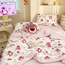 어린이 여름 이불 귀여운 캐릭터 시원한 아동 침대이불 가볍고 편안한 침구, 핑크 스트로베리 베어