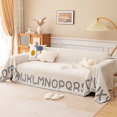 字母圖案雪尼爾沙發巾 簡約一片式沙發墊蓋巾, 淺灰字母,180x130cm（適合單人沙發）