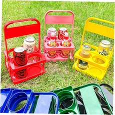 음료수 캐리어 접이식 휴대용 야외 피크닉 캠핑 테이크아웃 손잡이 플라스틱 컵홀더, 그린