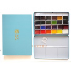 奧文固體水彩顏料 (粉、淡藍、淺黃) 入門寫生顏料, 24色(淡藍), 24色