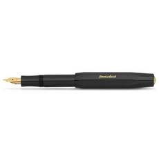 Kaweco CLASSIC SPORT 만년필 블랙 23캐럿 금 도금 스틸 펜촉 및 이리듐 팁 잉크 카트리지용 I 스포츠 13cm 펜촉: B (브로드), 미디엄, 미디엄