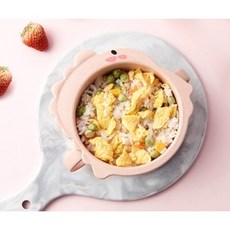 小麥秸稈六件組兒童餐盤 兒童餐盤 餐具 兒童餐具 麥秸稈碗 恐龍造型碗 叉子 筷子 湯匙 恐龍餐具 兒童餐具組 餐具六件, 1個, 【雙耳輔食碗】粉色