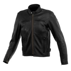 摩托車真皮夾克，透氣穿孔設計，經典黑色，多口袋，可調節袖口腰部, 黑色