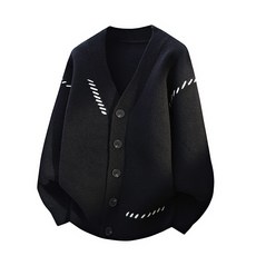 男款開衫針織外套 - 韓版潮流純色彈力休閒修身長袖