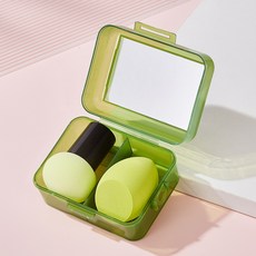 DFMEI 帶鏡子美妝蛋組合套裝55號刷配收納盒葫蘆水滴粉撲套盒化妝刷工具, 美妝蛋+蘑菇頭配鏡子組合 綠色:如圖, 1個