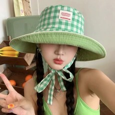 투니스 여성 체크 버킷햇 양면 착용 가능, 그린