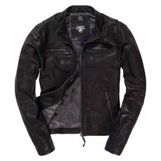 Superdry Hero Biker 柔軟羊皮 真皮 頭層皮 皮衣 機車 騎士 外套 黑 M 號, 1個