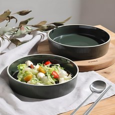 YOON CERAMICS 疊疊沙拉&義大利麵碗, 2個, 深綠色
