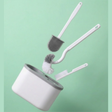 다용도 3in1 무타공 벽걸이 변기솔 청소솔 세트 가성비 구성, 그레이 + 화이트