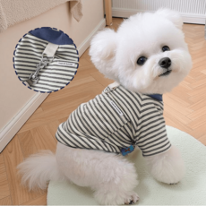 베이지 네이비 스트라이프 펫 티셔츠 데일리 산책용 강아지 반팔 옷, 1개, Blue