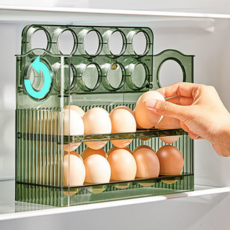 계란 보관함 냉장고용 주방 30구 달걀 정리함 투명 겹쌓기 수납함 회전계 3단계 자동, 트레이V2-투명화이트