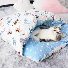 일본식 고양이 이불 따뜻한 따뜻한 강아지 침낭, S사이즈, 블루, 1개, 블루포니