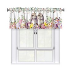 Miaoquhe 부활절 토끼 밸런스 주방 창문용 137.2cm x 45.7cm(54 18인치) 파스텔 에그 스프링 플로럴 핑크 커튼 귀여운 농가 소형 창문 장식 봉 포켓 거실