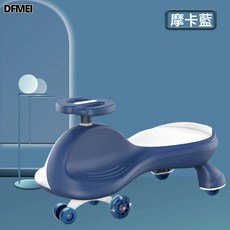 QRU 兒童扭扭車1-6歲萬向輪防側翻寶寶溜溜搖擺車滑滑車可大人同乘, 1個, 摩卡藍+音樂燈光+靜音閃光輪