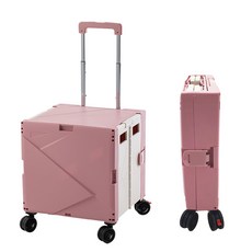 多功能摺疊購物車 露營購物推車 收納箱 60公斤承重 360度旋轉四輪 伸縮拉桿, 戰車級【萬向四輪粉白】含杯架平拉煞車, 1個