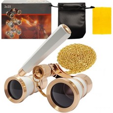 3X25 오페라 안경 극장 쌍안경 조절 가능한 손잡이 및 체인 작고 우아한 안경 성인 여성용 빈티지 휴대용 코스튬 쌍안경 뮤지컬 콘서트 영화용 (화이트), 화이트