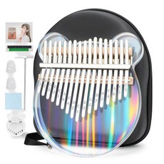 MUINS 17키 투명 아크릴 칼림바 초보자 성인 및 어린이를 위한 엄지 피아노 튜닝 해머 EVA 케이스가 있는 음악 테라피 선물 스트레스 완화 악기 풍경 같은 크리스탈, 곰