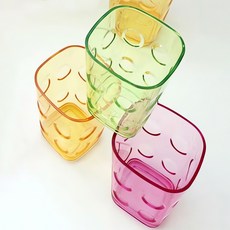 물방울 사각 물컵 225ml 랜덤색상 투명 컵 유리컵 용량 음료 주방용품 테이블 웨어, 본상품