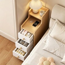 POVEST 침대머릿장 가정용 나무 3단 침대 옆 서랍 수납장 하중 지탱력이 우수합니다, 1개, 갈색