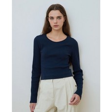 앳코너 [24FW] 골지 크롭 티셔츠 네이비 AETS4C406N2 491233