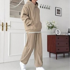 트렌디 남자 후드 핀턱 와이드 운동복 트레이닝 세트