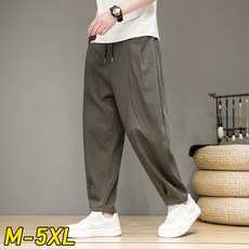 WEIHAN 남성 캐주얼 냉감 와이드 배기 팬츠 데일리 빅사이즈 편안한 린넨 배기 바지 조거 와이드 팬츠