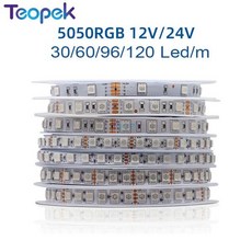 고 5050 SMD RGB LED 스트립 30/60/96/120 DC12V/24V 사무실 호텔 장식용 라이트 테이프, 02 60 Led-m, 01 DC24V IP20, 1개