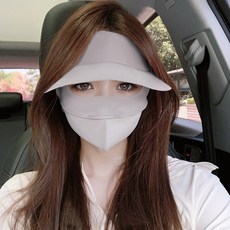 戶外防曬 冰絲遮陽帽簷麵罩 全臉防護 騎行透氣臉基尼, 氣質灰(黑膠大帽檐UPF50+),均碼, 1個
