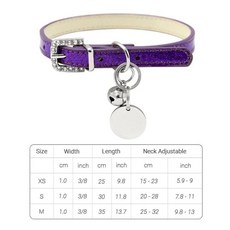 벨과 블링 가죽 고양이 목걸이 강아지 작은 새끼 이름, 1개, 7. Purple