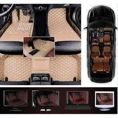 Maserati Ghibli 맞춤형 인테리어 카펫 액세서리 용 패션 미끄럼 방지 PU 가죽 자동차 바닥 매트, 08 Beige, 01 2014-2023