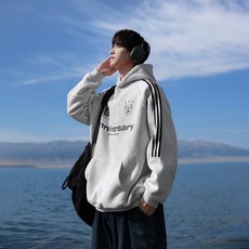 ANYOU 남성 레터 프린팅 후드티 오버핏 데일리 맨투맨 티셔츠