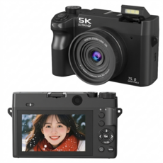 RUNHome WIFI 4K 디지털 카메라 앞뒤 7500W 캠코더 여행용 인생+64GB 메모리, 블랙 -SD 카드 없음