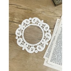 원형 자수 레이스 화이트 모티브 컵 매트 티코스터, 4개, 아이보리